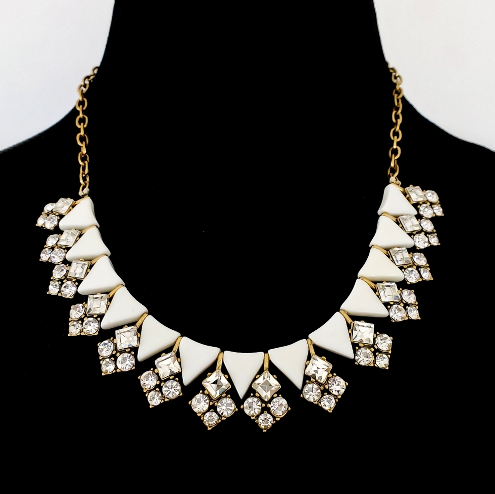 J. Crew White and Gold Statement Crystal Bib Necklace
